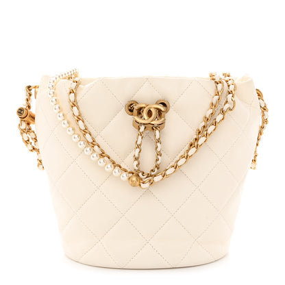 Chanel Lambskin Quilted My Perfect Chain Bucket Drawstring Bag White 1 of 13