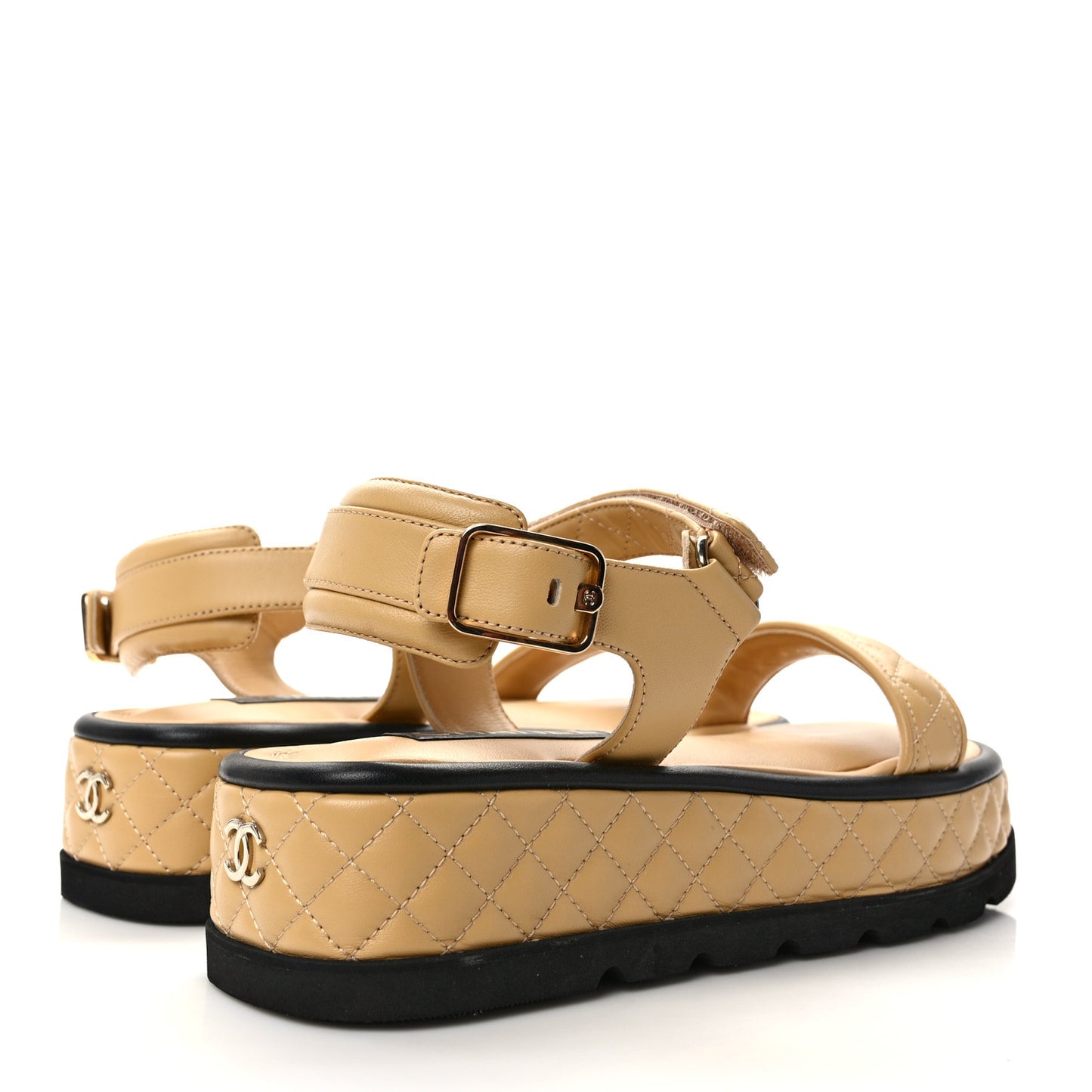 Lambskin Quilted Platform Sandals 41 Beige Black