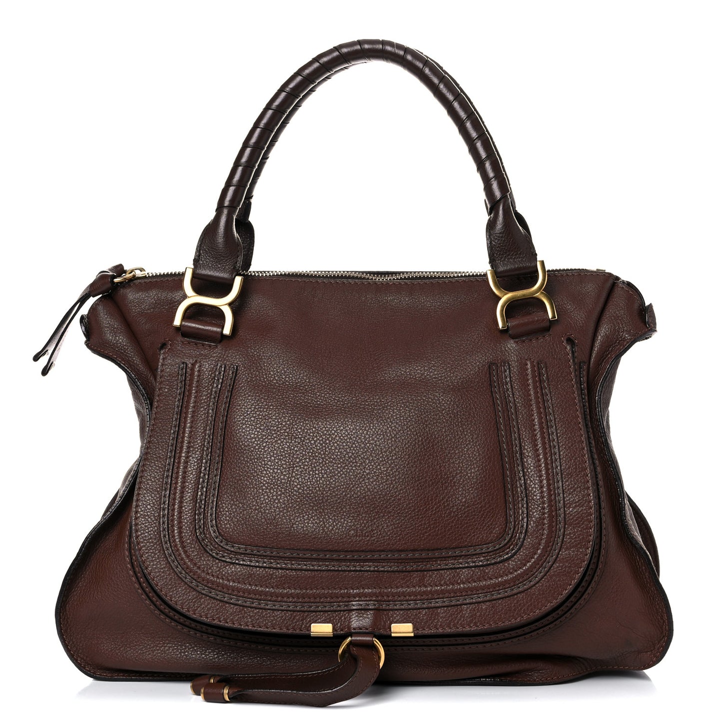 Calfskin Large Marcie Satchel Brown Seed
