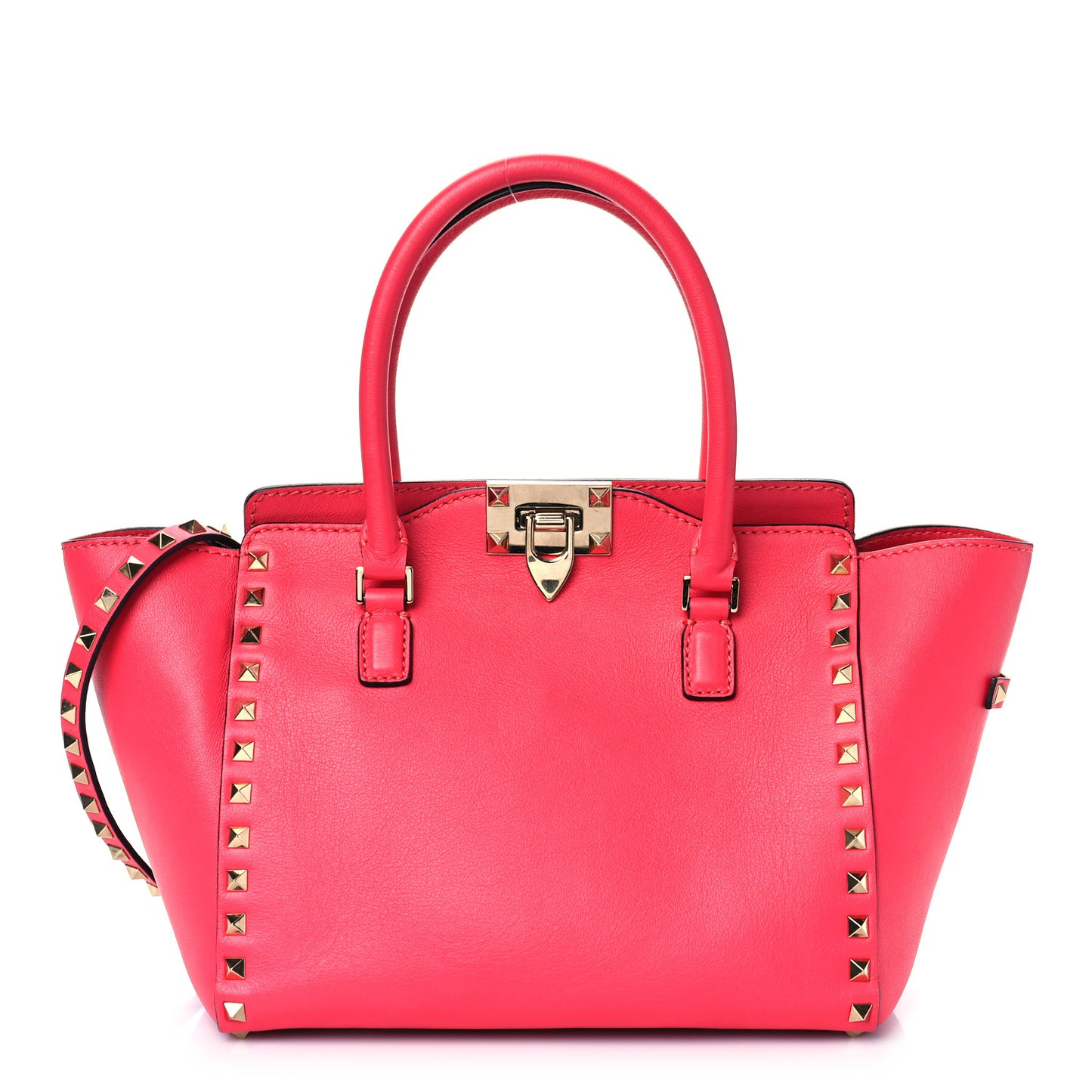 Vitello Small Rockstud Double Handle Tote Raspberry