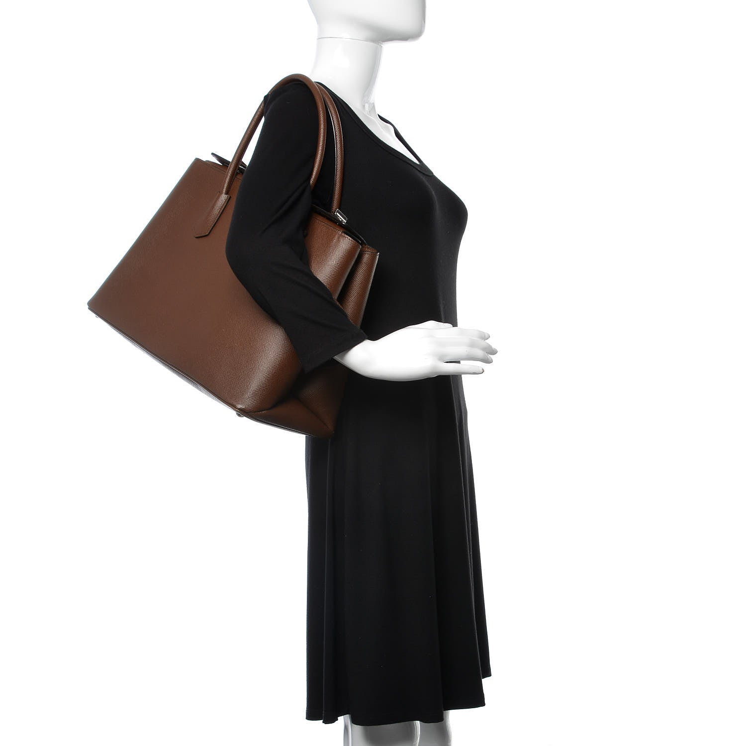 Prada Saffiano Cuir Twin Tote Cacao 2 of 13