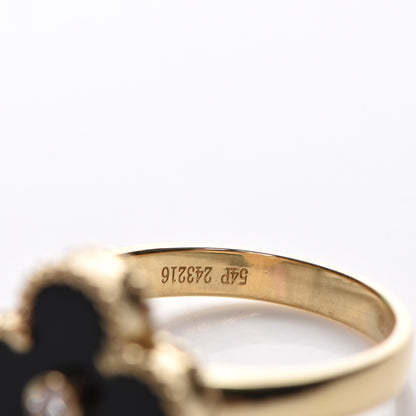 Van Cleef & Arpels 18K Yellow Gold Diamond Black Onyx Vintage Alhambra Ring 54 7 4 of 5