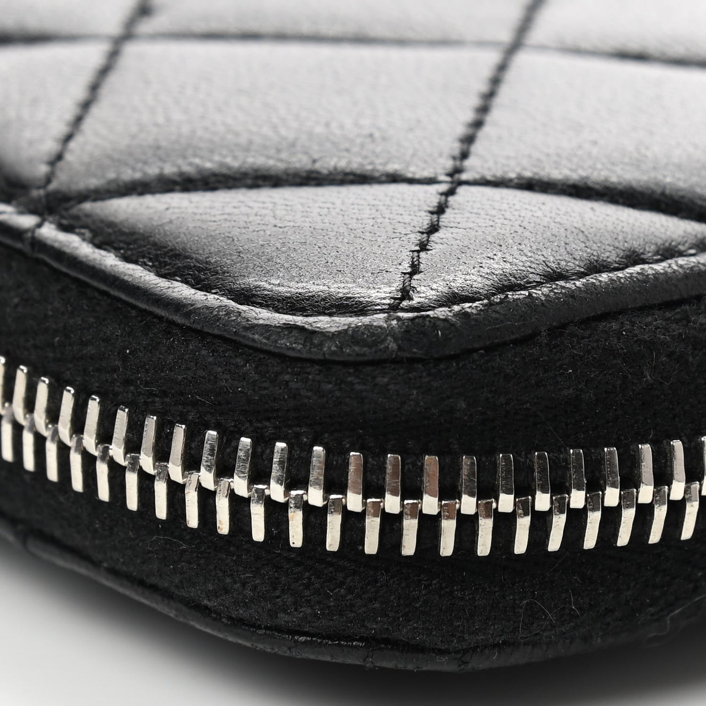 Lambskin Quilted Large Gusset Zip Around Wallet Black