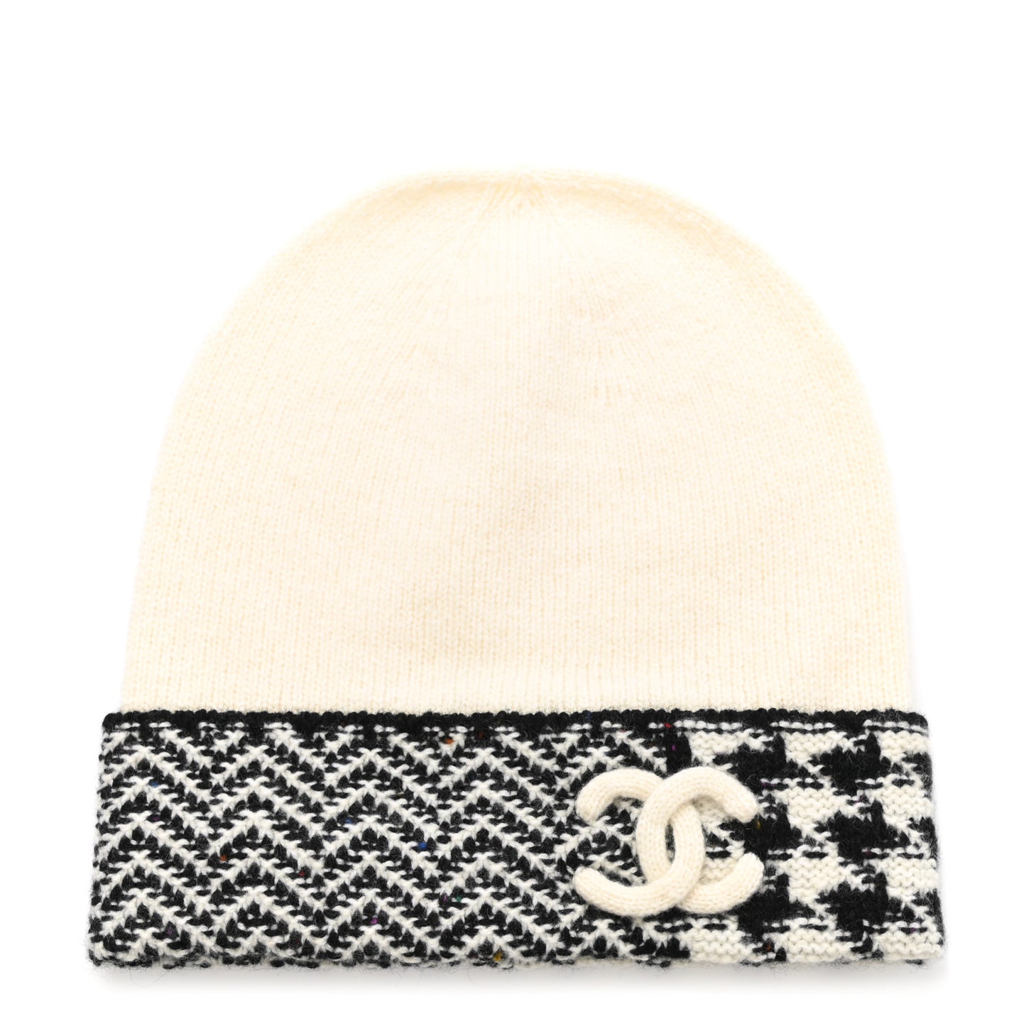 Cashmere Houndstooth CC Beanie Hat White Black