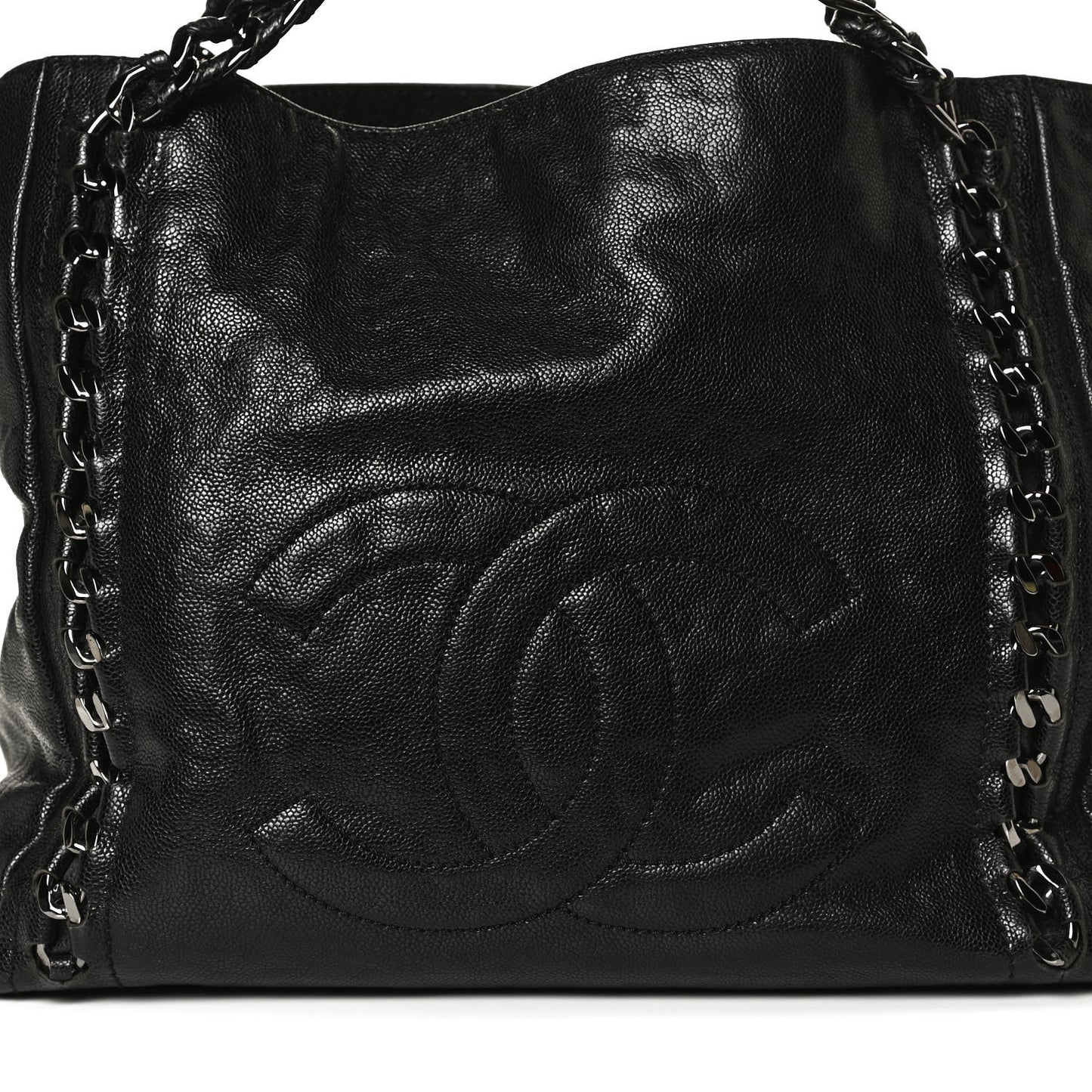 Glazed Caviar Modern Chain Tote Black