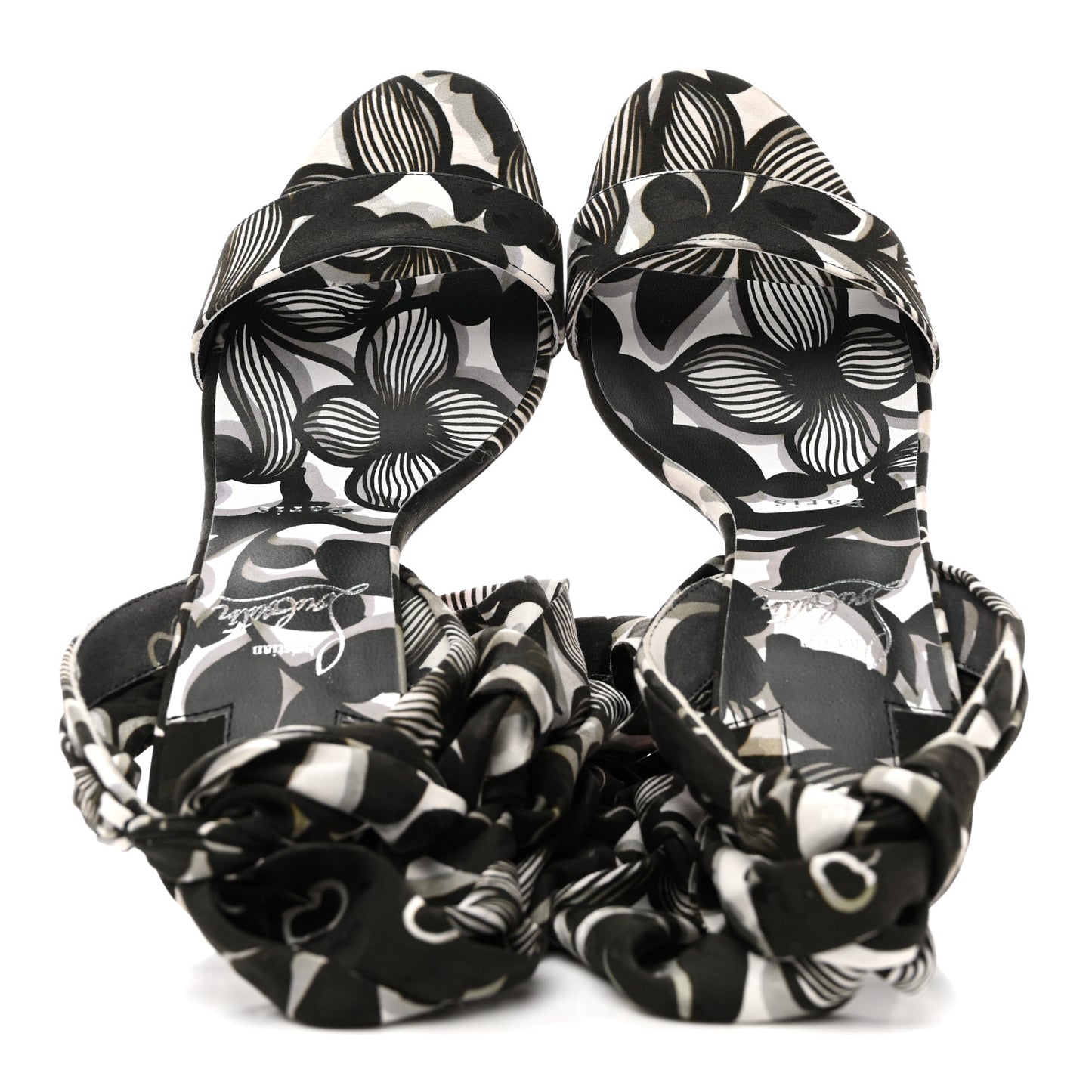Crepe Satin Du Desert 100 Ankle Wrap Sandals 37.5 Black White