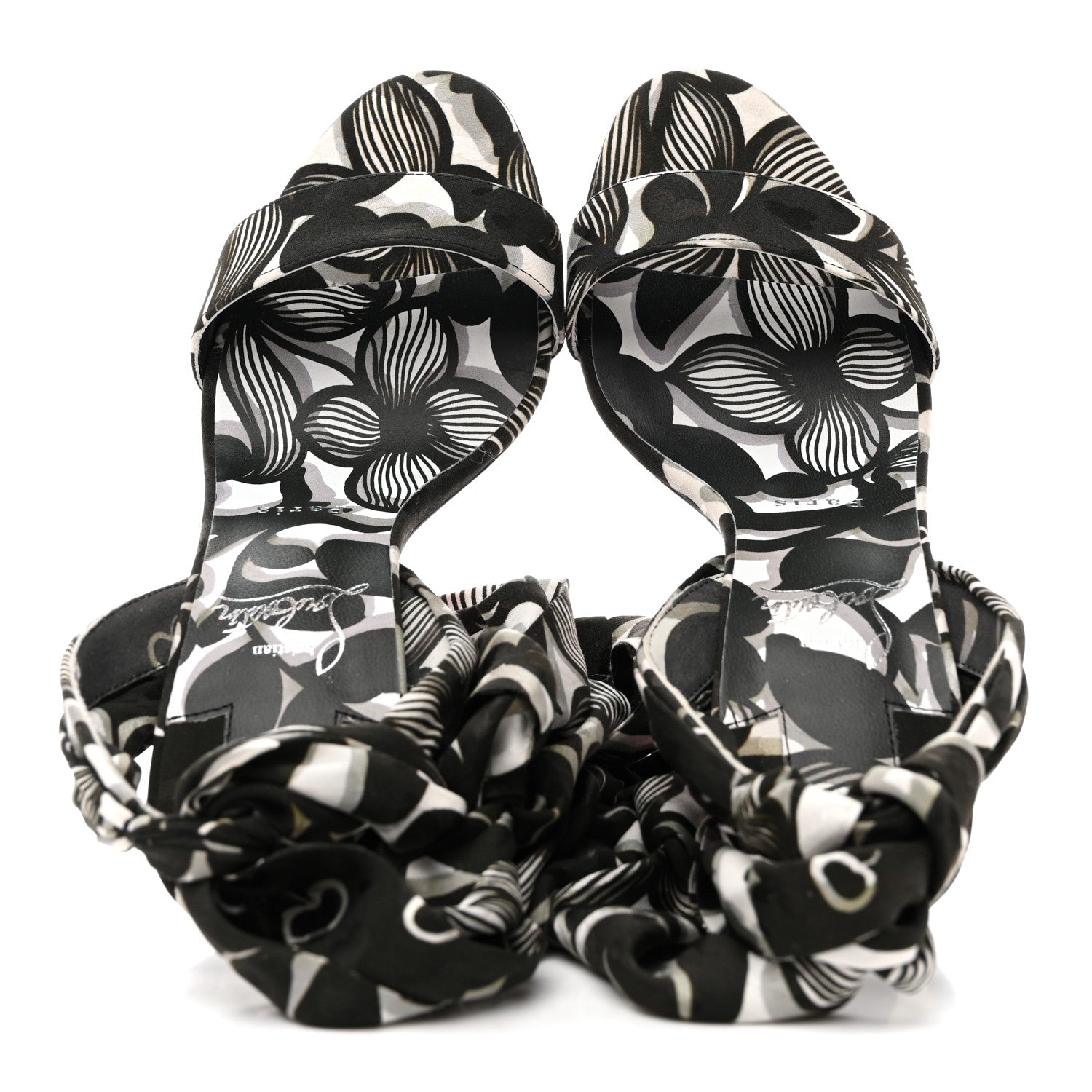 Christian Louboutin Crepe Satin Du Desert 100 Ankle Wrap Sandals 37.5 Black White 2 of 9
