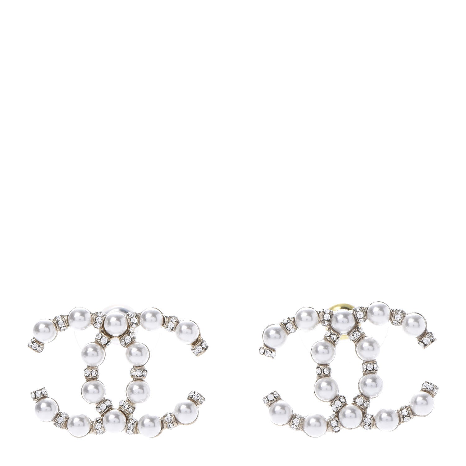 Chanel Pearl Crystal Nefertiti CC Earrings Gold 1 of 10