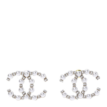 Chanel Pearl Crystal Nefertiti CC Earrings Gold 1 of 10