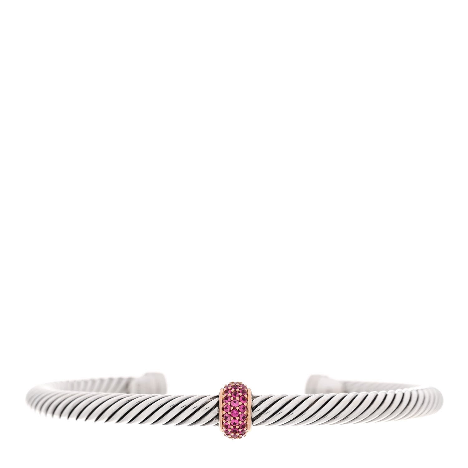 David Yurman Sterling Silver 18K Rose Gold Pink Sapphire 5mm Cable Classics Single Station Bracelet 1 of 4