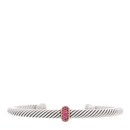 David Yurman Sterling Silver 18K Rose Gold Pink Sapphire 5mm Cable Classics Single Station Bracelet 1 of 4