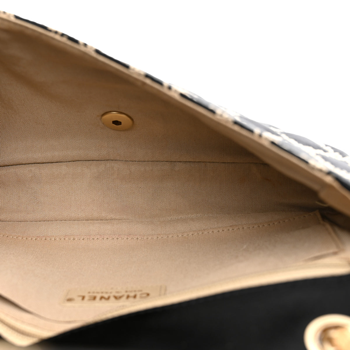 Satin Wild Stitch Medium Single Flap Black Beige