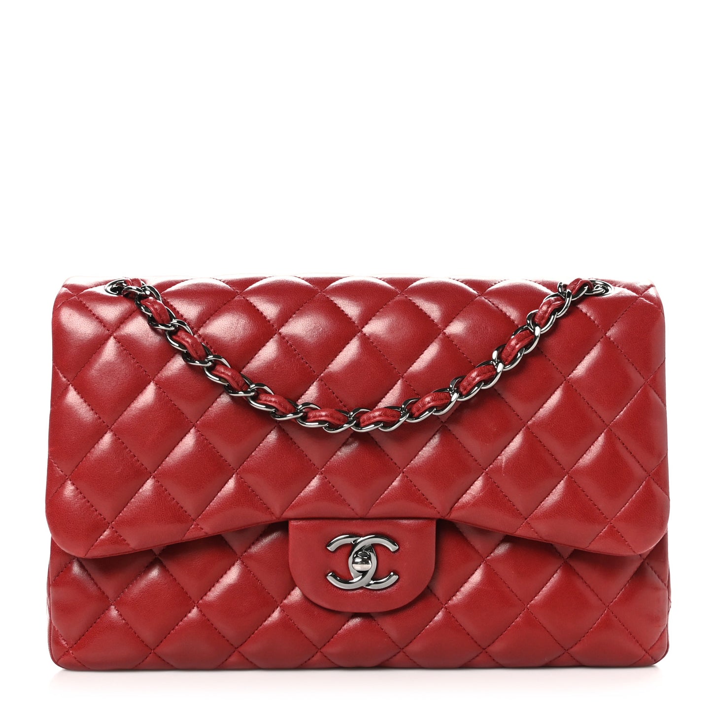 Lambskin Quilted Jumbo Double Flap Dark Red