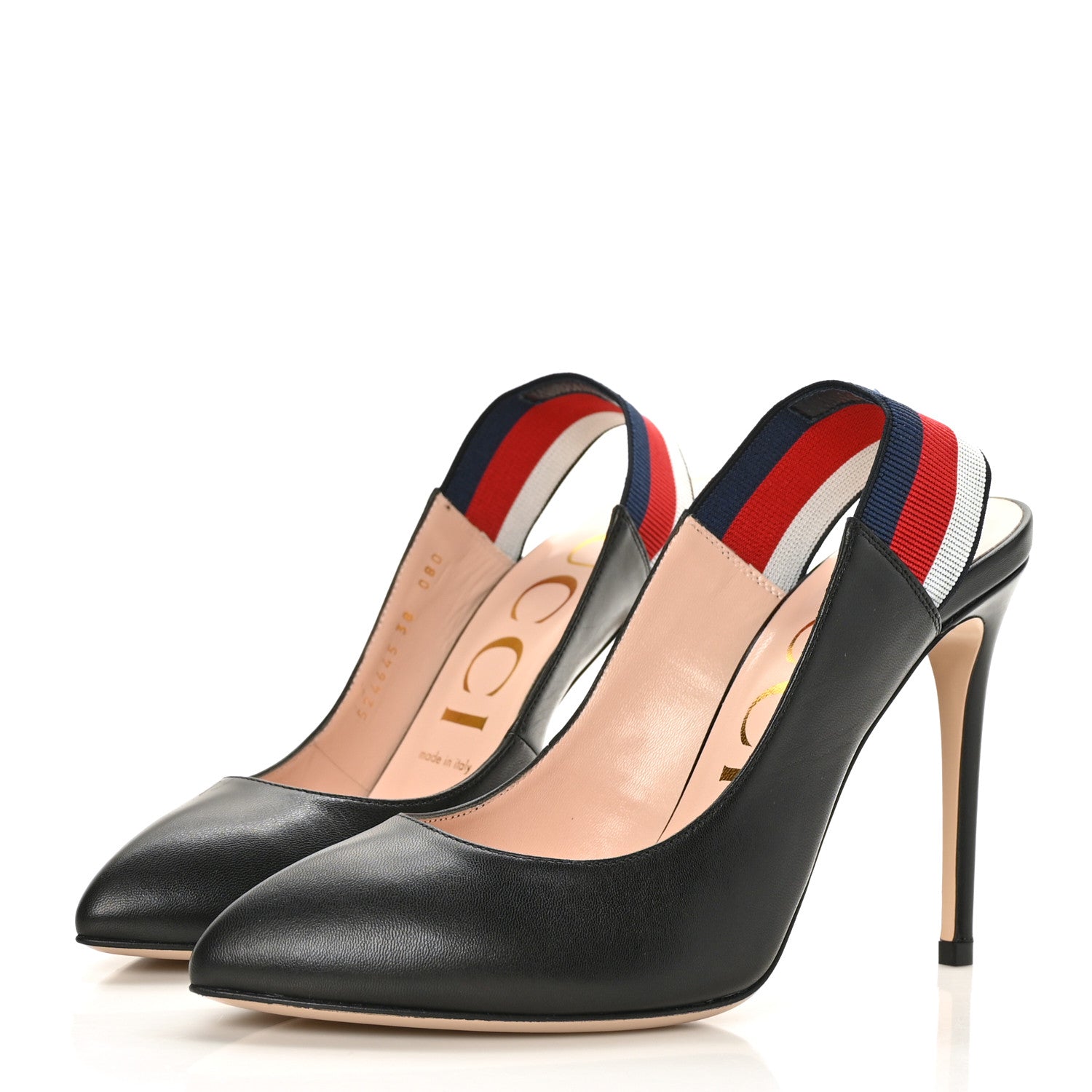 Gucci Malaga Kid Web Sylvie High Heel Slingback Pumps 38 Black 3 of 8