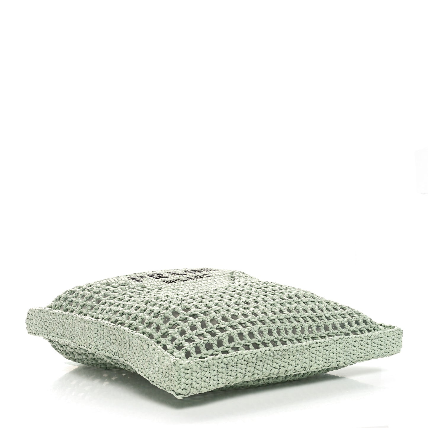 Yarn Raffia Effect Crochet Logo Embroidered Tote Bag Acqua