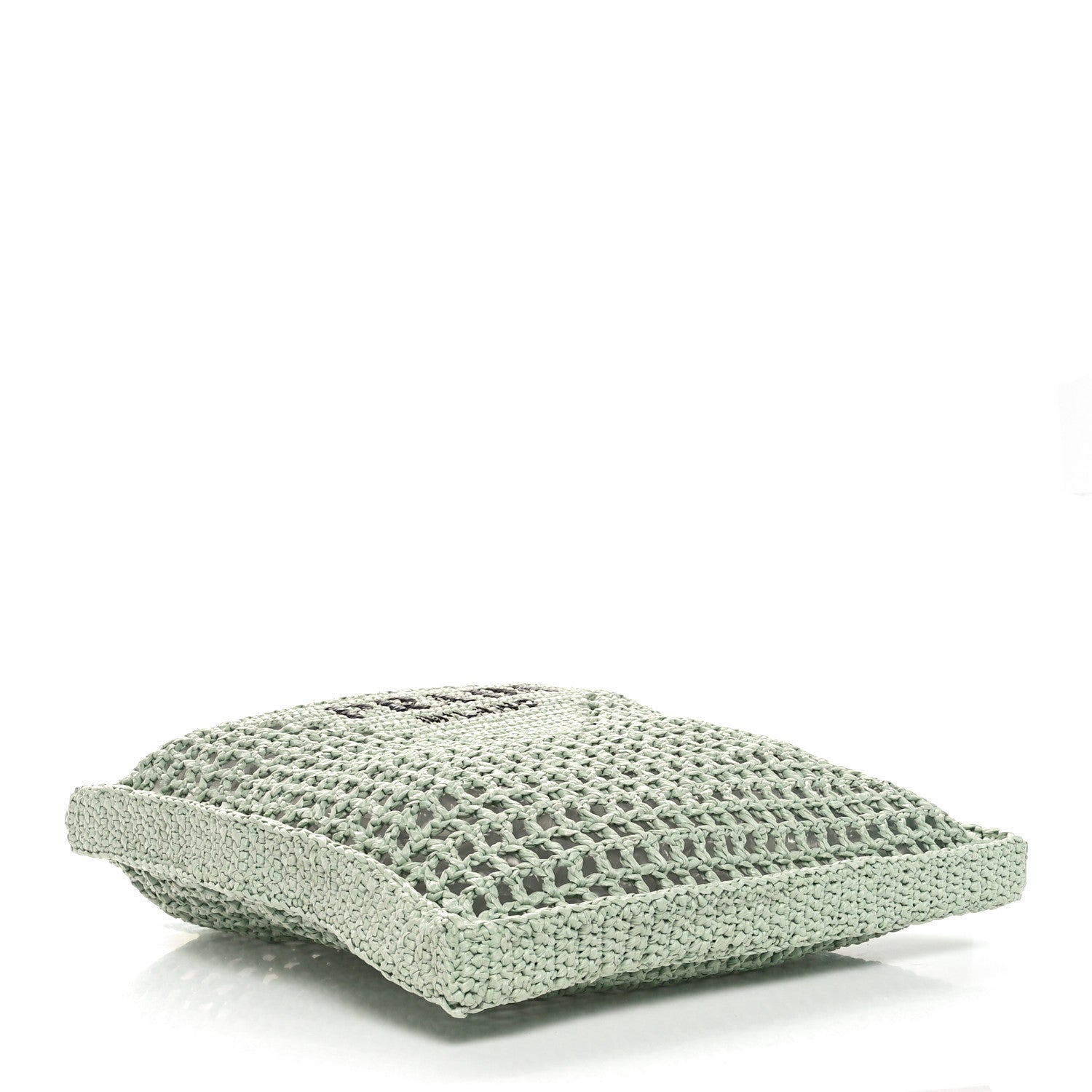 Prada Yarn Raffia Effect Crochet Logo Embroidered Tote Bag Acqua 4 of 10