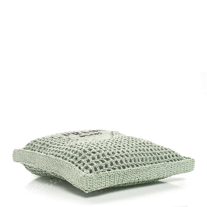Prada Yarn Raffia Effect Crochet Logo Embroidered Tote Bag Acqua 4 of 10