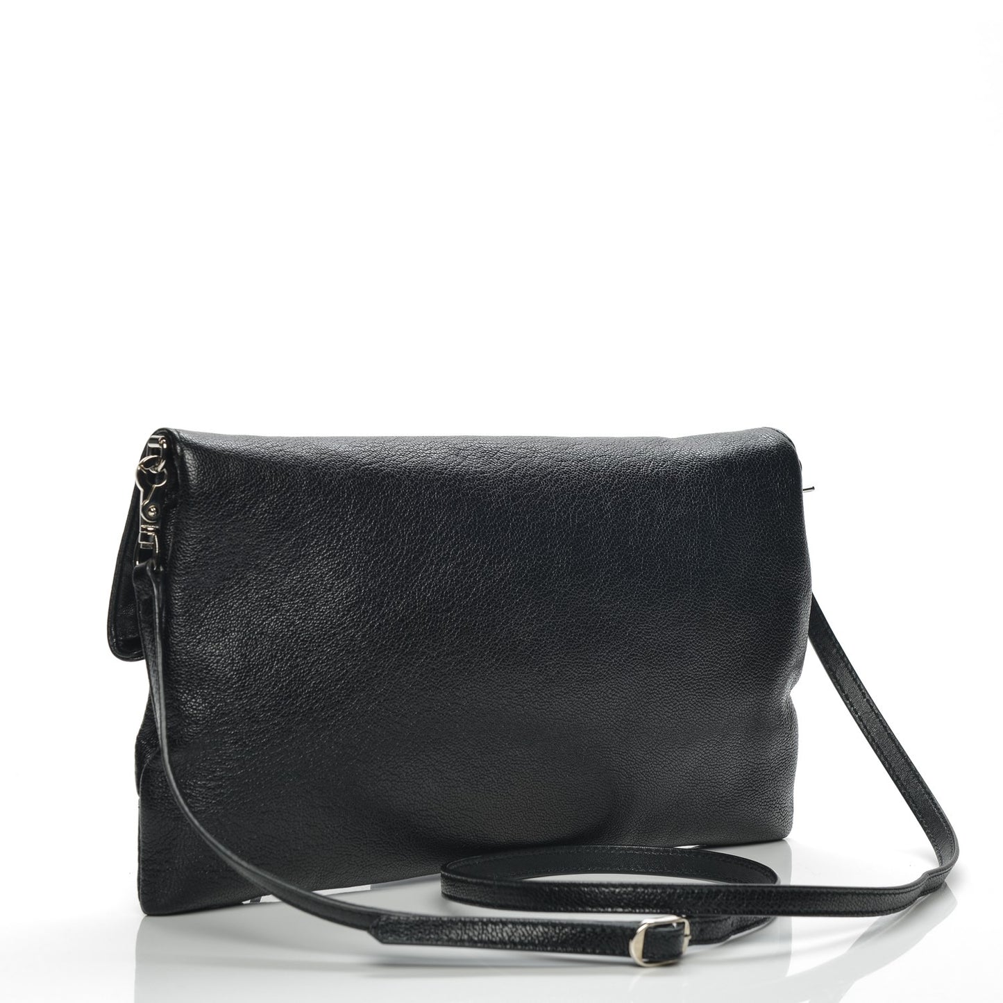 Chevre Silver Metallic Edge Hardware Envelope Clutch Black