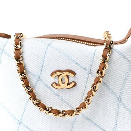 Chanel Denim Calfskin Quilted Coco Beach Top Handle Long Vanity Blue Brown 14 of 19