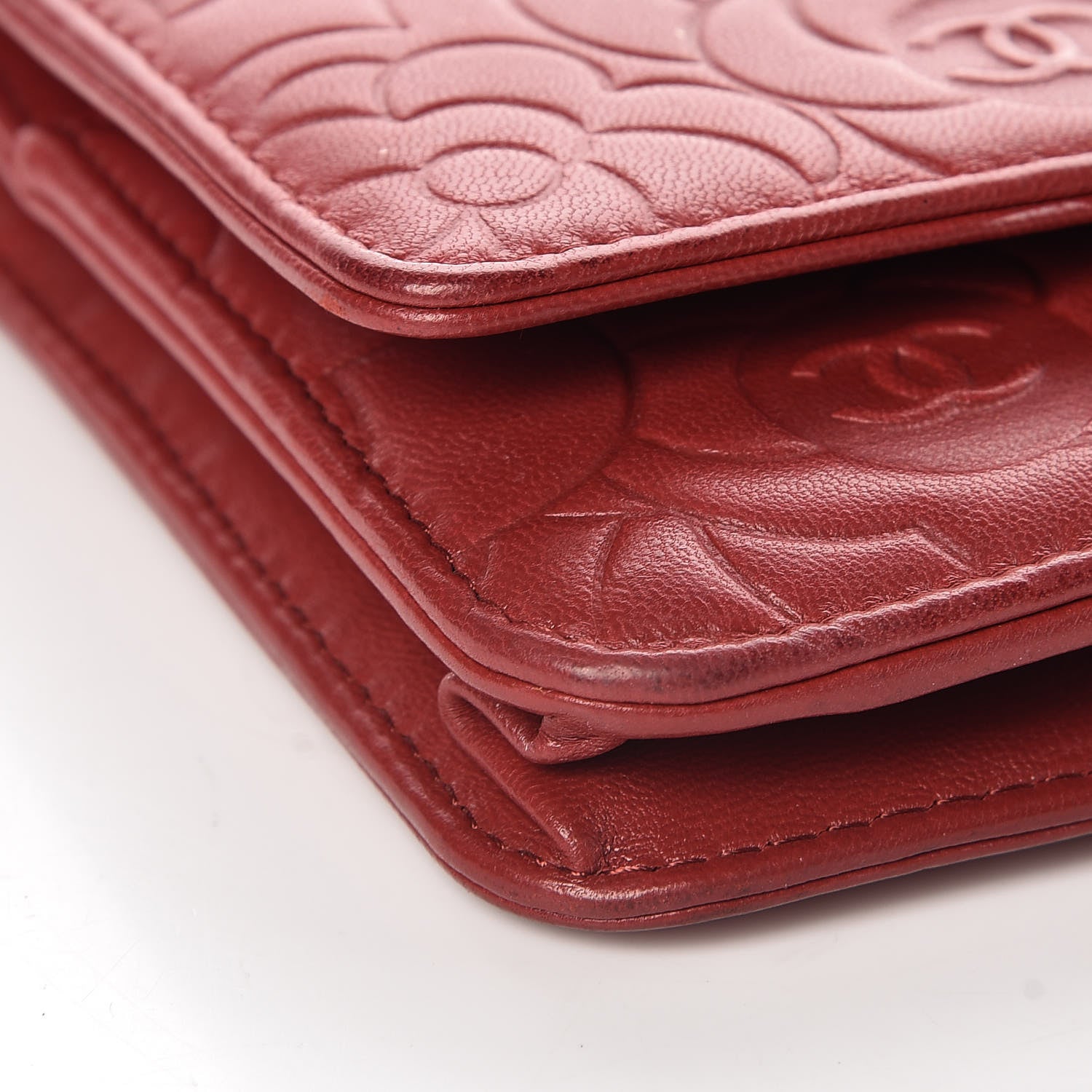 Chanel Lambskin Camellia Embossed Wallet On Chain WOC Red 15 of 17