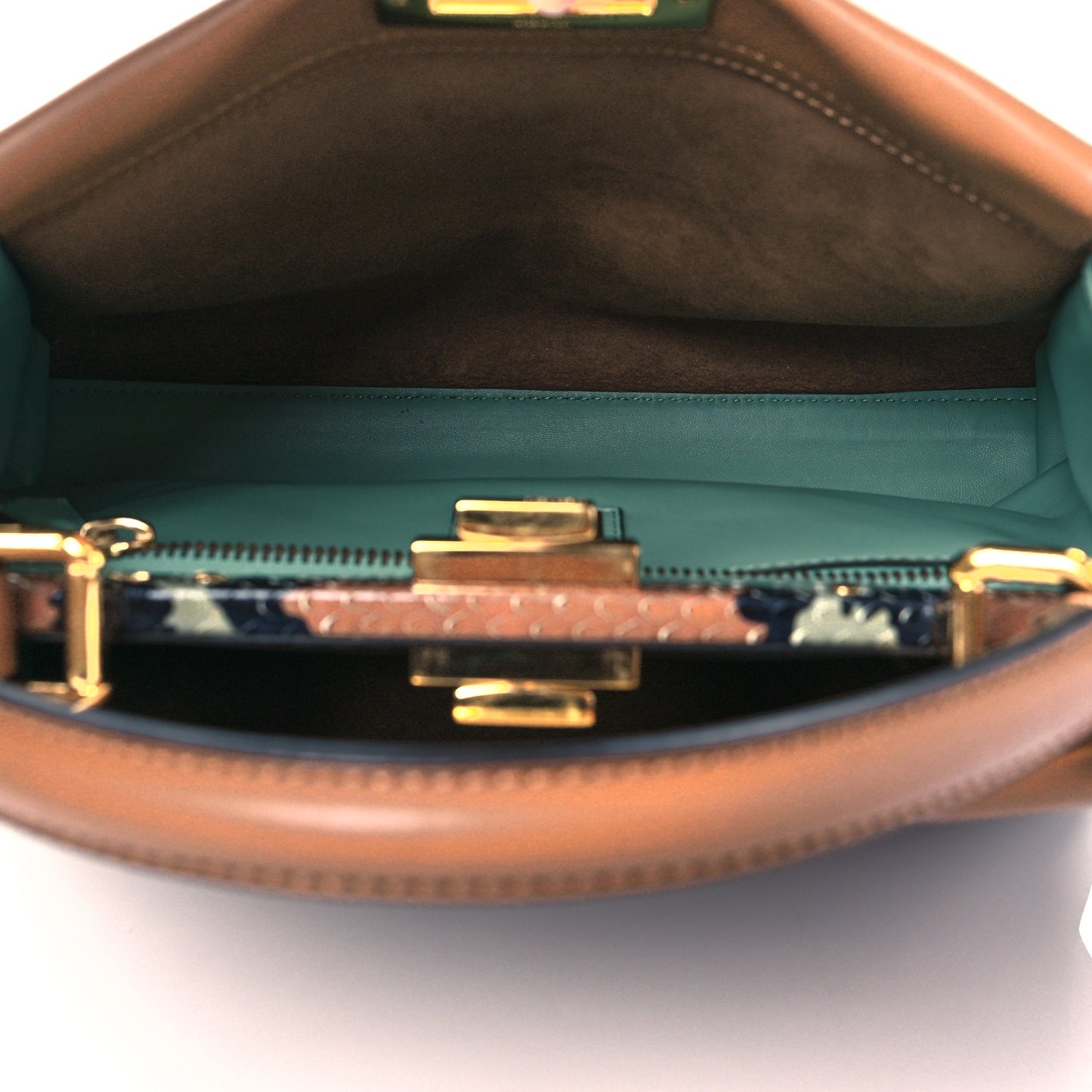 Vitello Seta Shiny Nappa Ayers Medium Peekaboo Iconic Satchel Brownie Menta