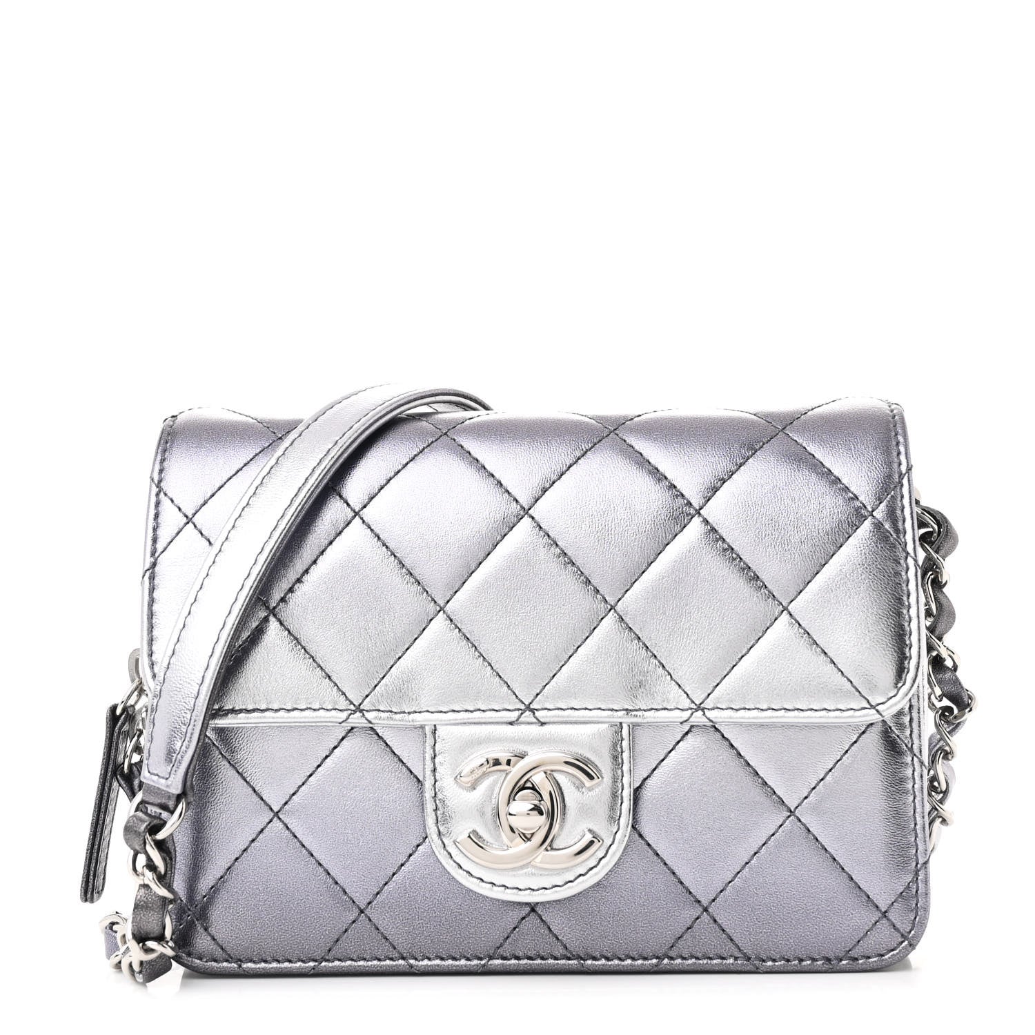 Chanel Metallic Lambskin Like A Wallet Flap Silvery Black 1 of 10
