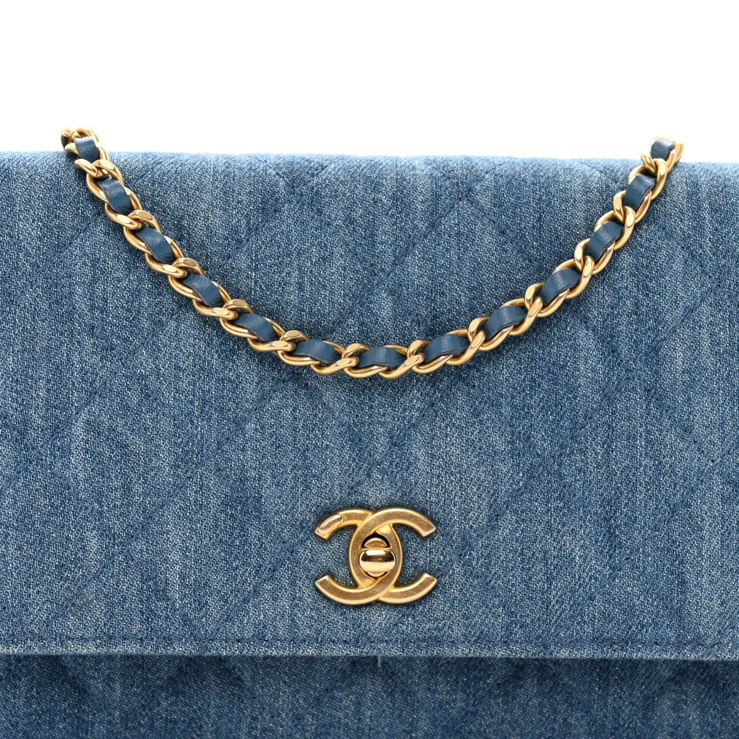 Denim Quilted CC Pearl Crush Wallet on Chain WOC Blue