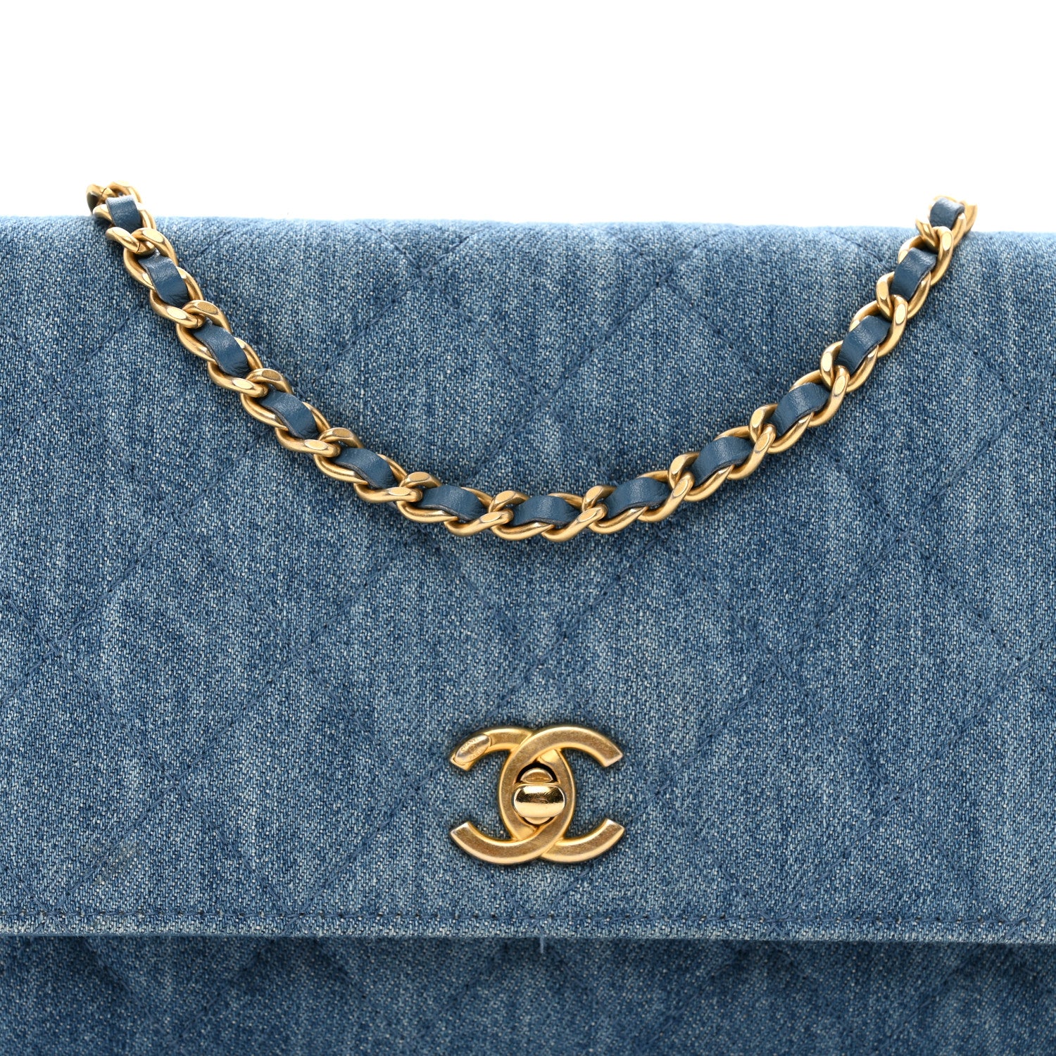 Chanel Denim Quilted CC Pearl Crush Wallet on Chain WOC Blue 5 of 12