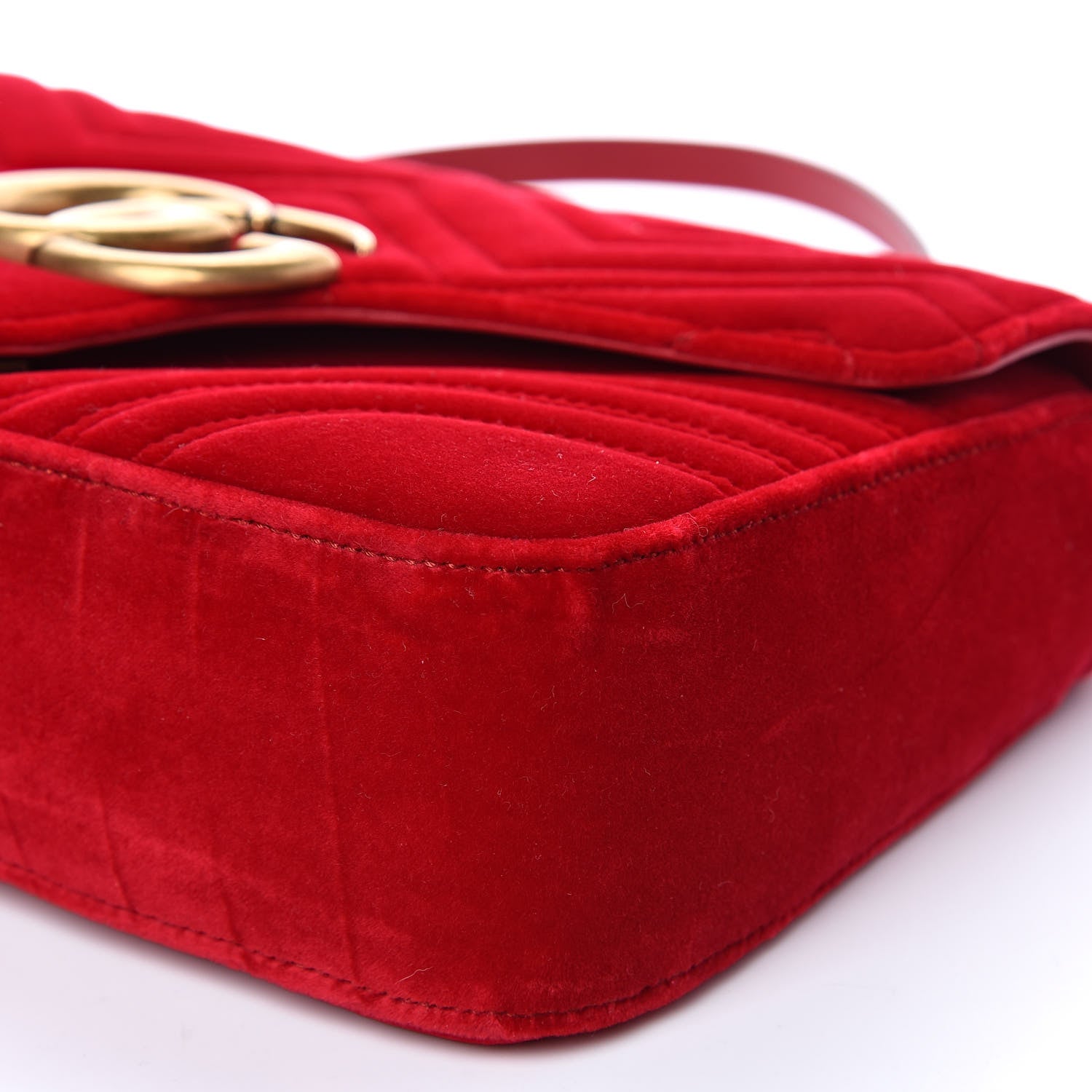 Gucci Velvet Matelasse Medium GG Marmont Shoulder Bag Hibiscus Red 9 of 12