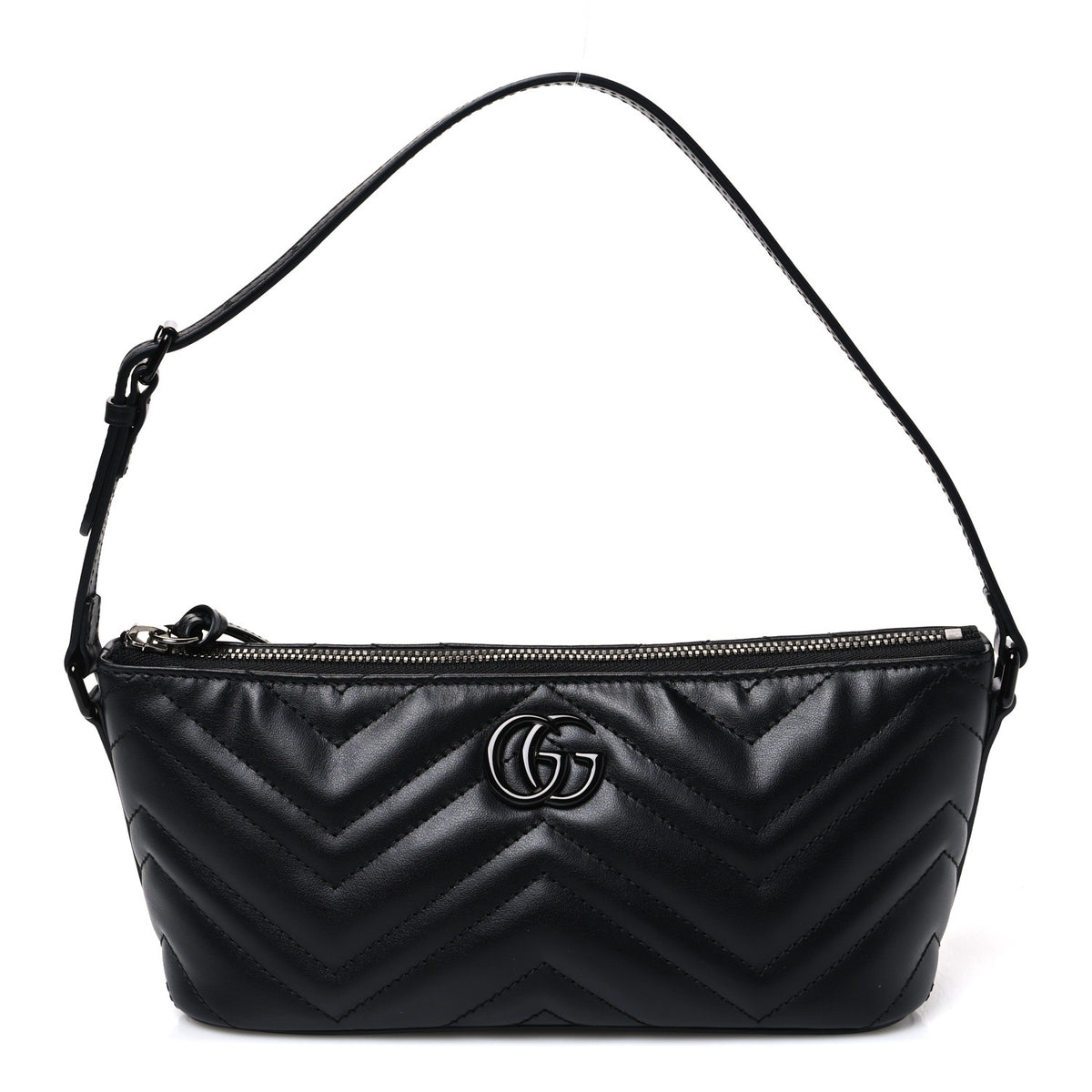 Gucci Calfskin Matelasse Chevron Monochrome GG Marmont Sling Shoulder Bag Black 1 of 10