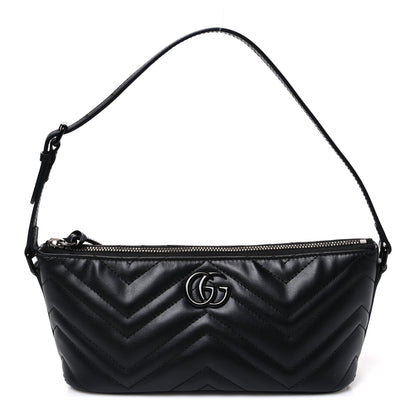 Gucci Calfskin Matelasse Chevron Monochrome GG Marmont Sling Shoulder Bag Black 1 of 10