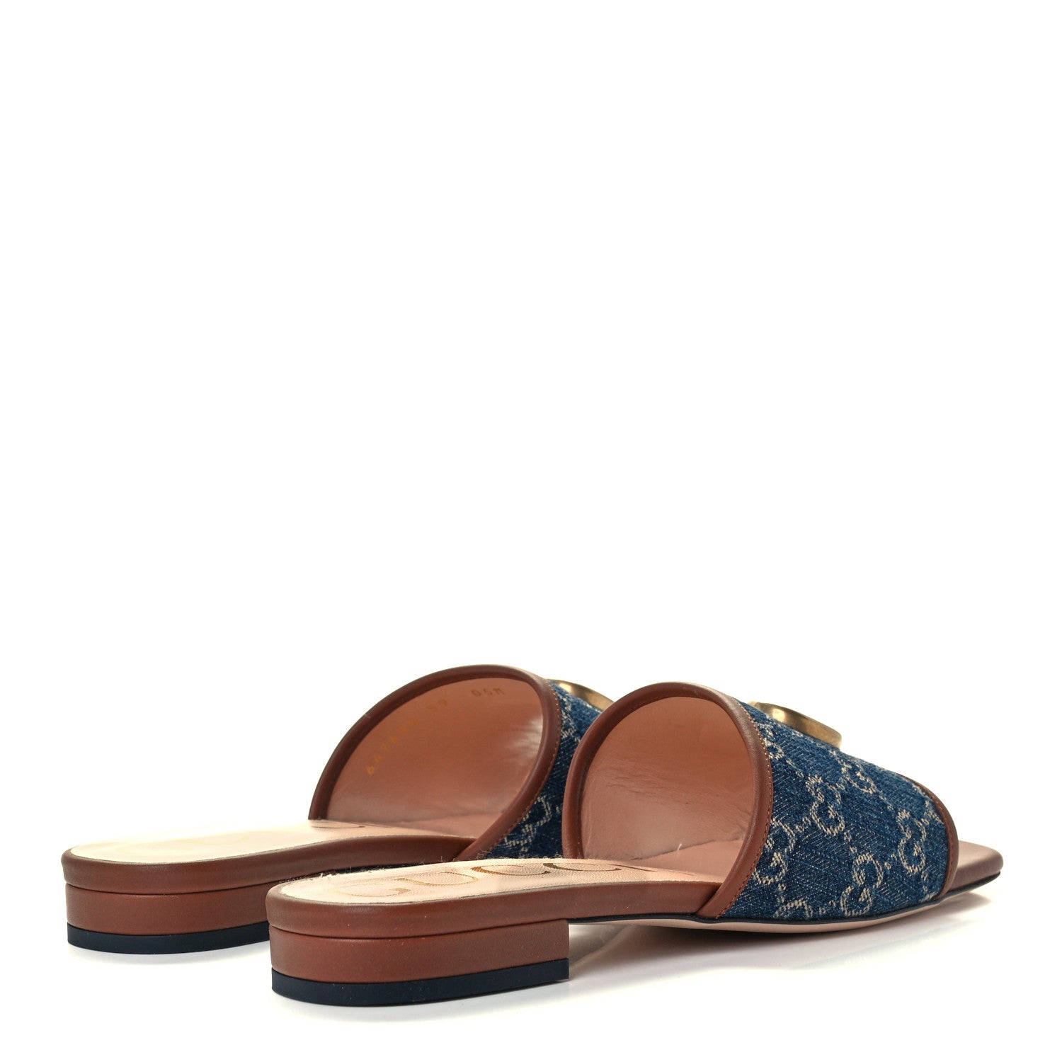 Gucci New Denim GG Monogram Miro Soft Calfskin Jolie Slide Sandals 39 Blue Tea Cuir Epilog 4 of 12