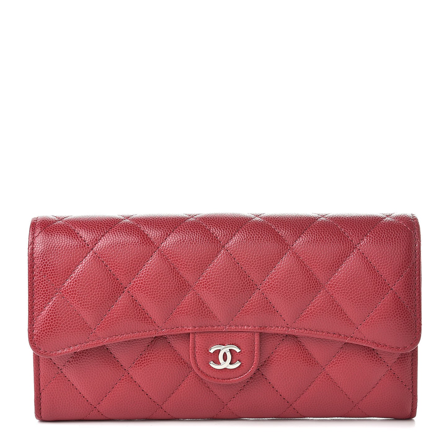 Caviar Quilted Large Gusset Flap Wallet Pink