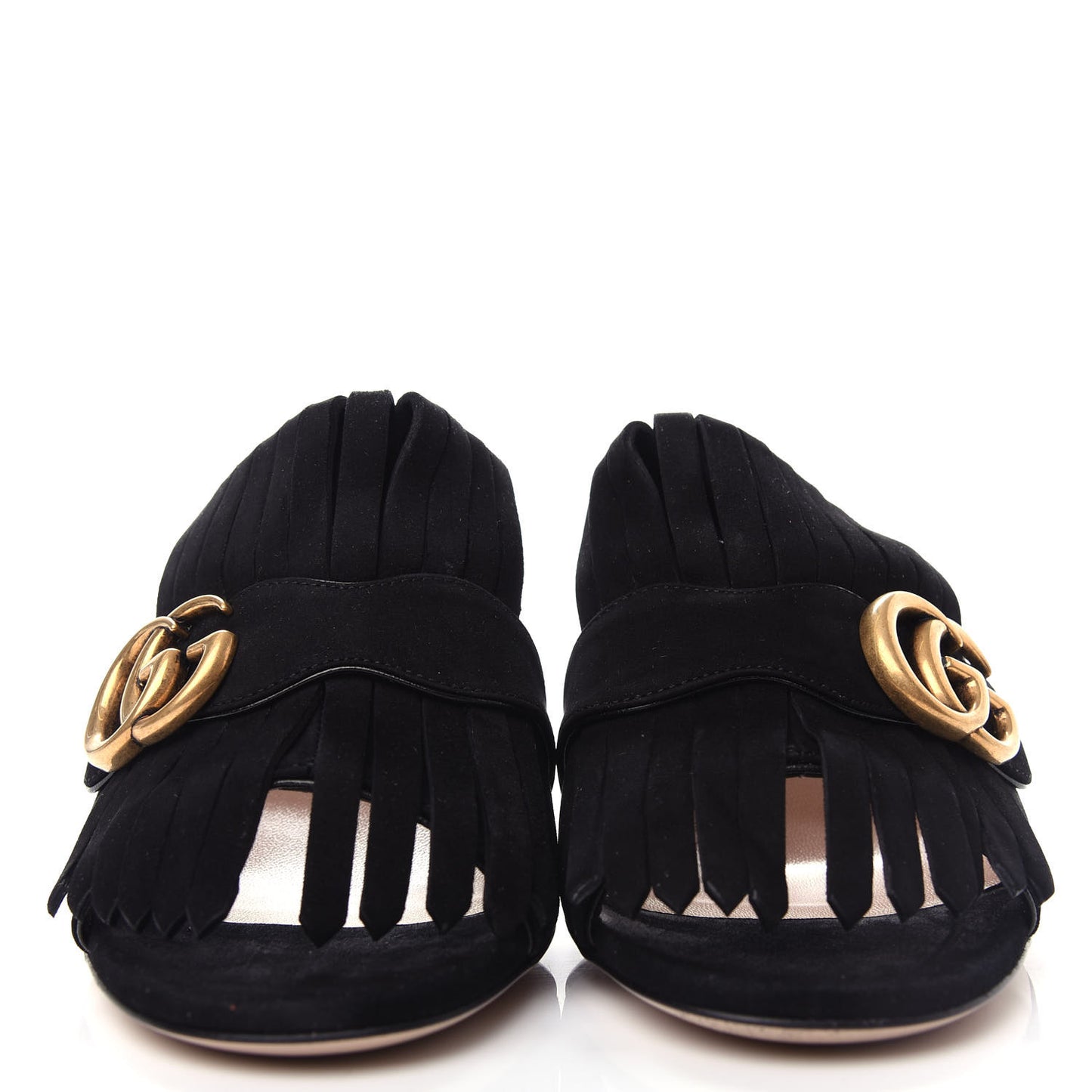 Kid Scamosciato GG Marmont Fringe 75mm Slide Sandals 38 Black