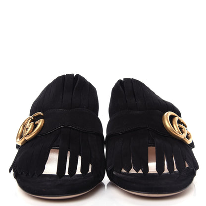 Gucci Kid Scamosciato GG Marmont Fringe 75mm Slide Sandals 38 Black 2 of 10