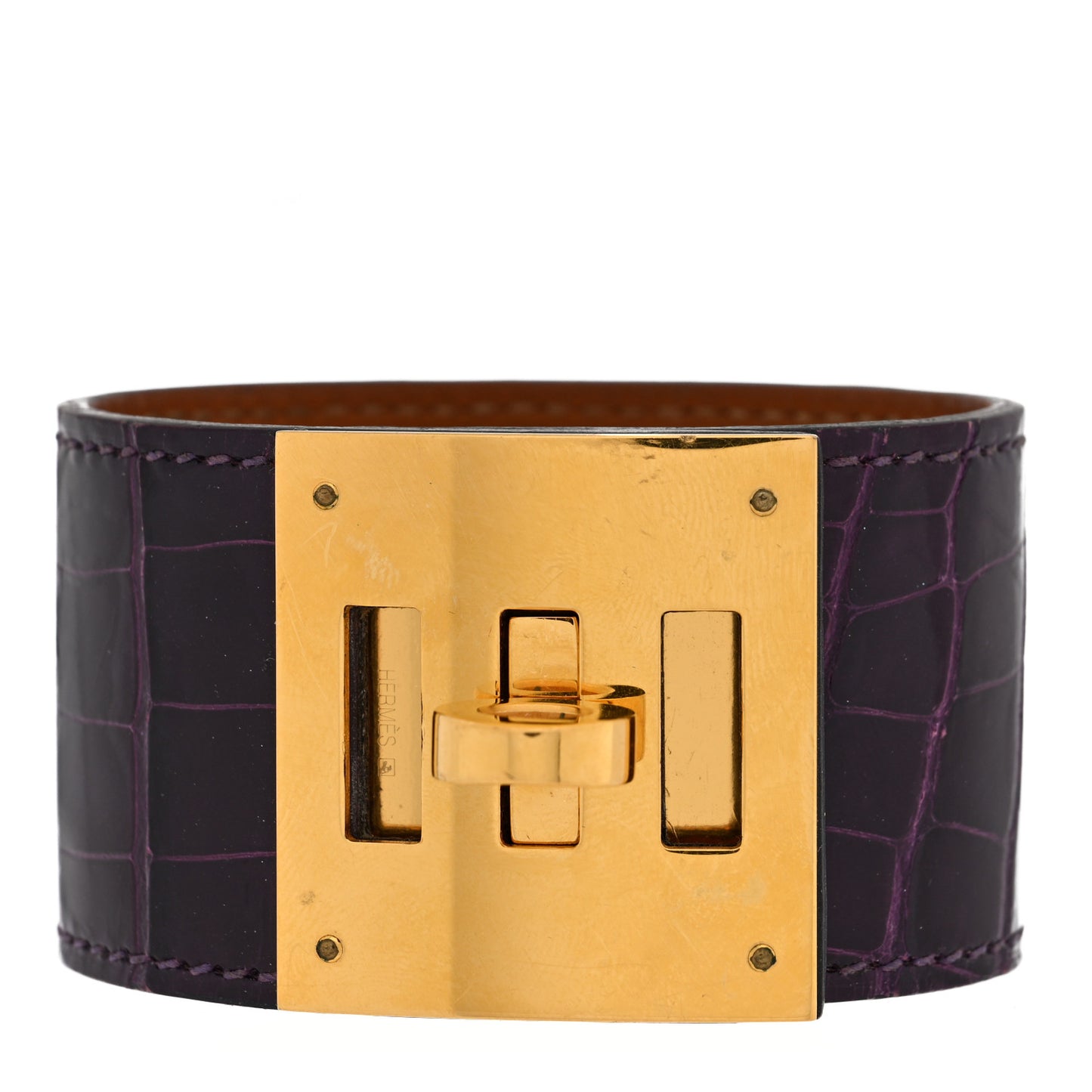 Shiny Alligator Kelly Dog Cuff Amethyst
