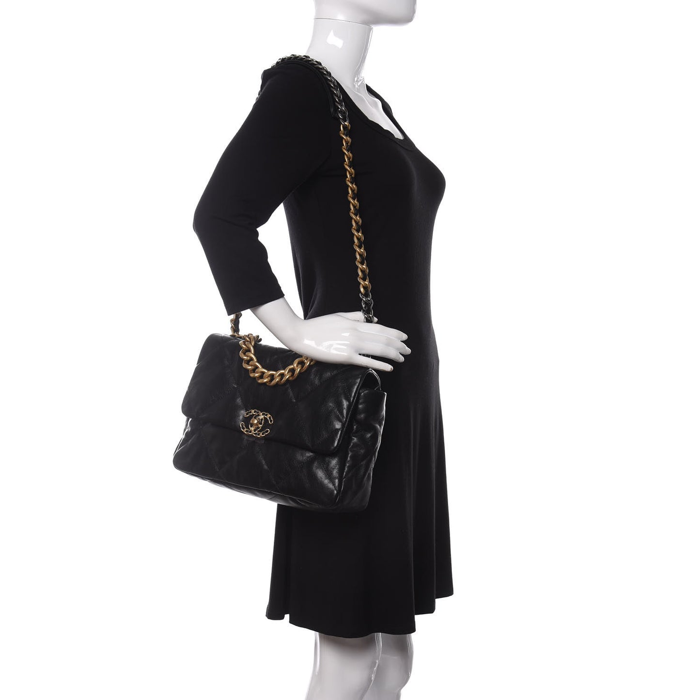 Goatskin Quilted Large Chanel 19 Flap Black