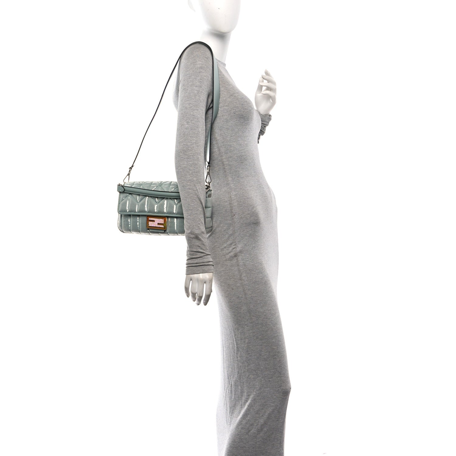 Fendi Sequin Paillettes Nappa Baguette Light Blue 1909294