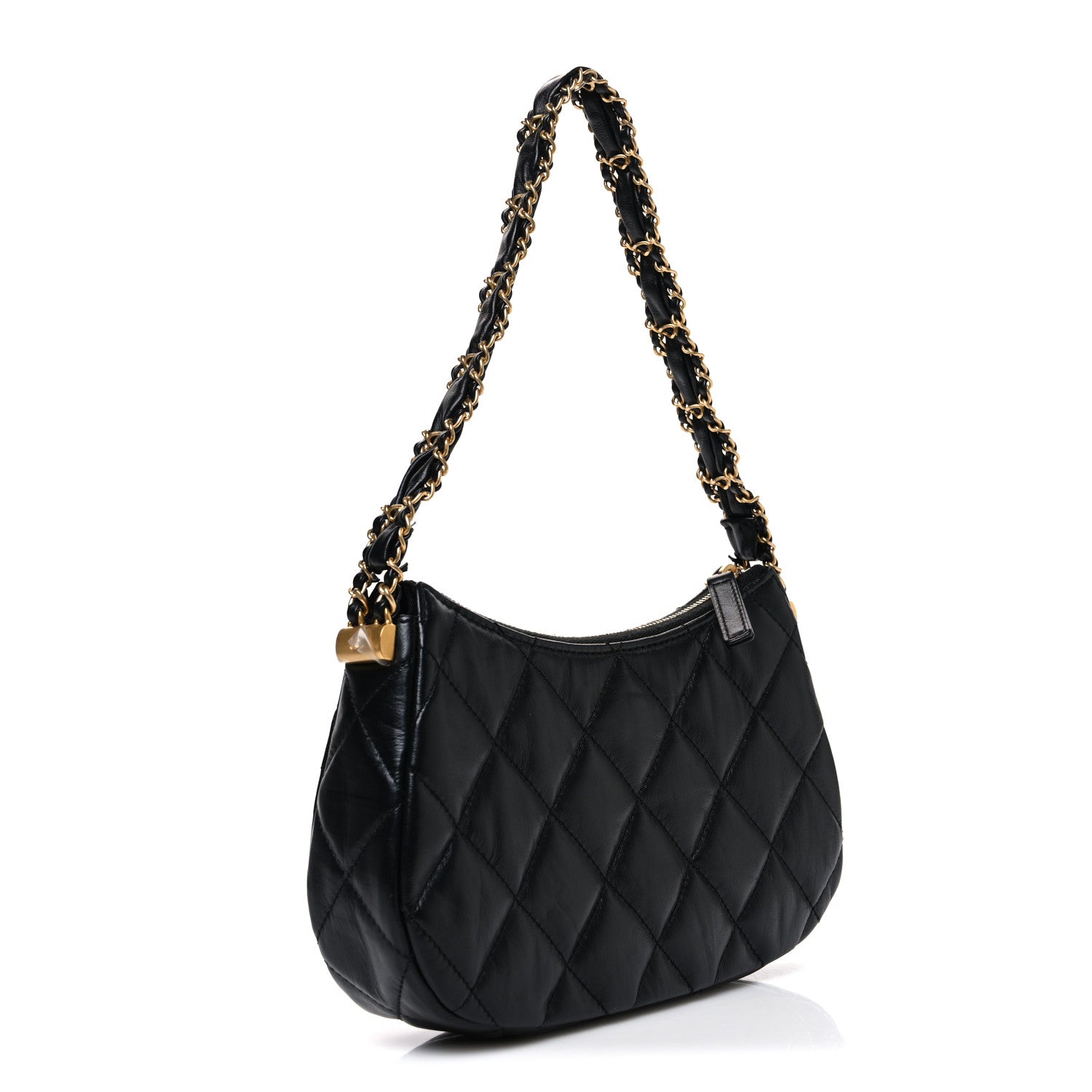 Chanel Crumpled Calfskin Quilted Braided CC Small Hobo Black 3 of 11