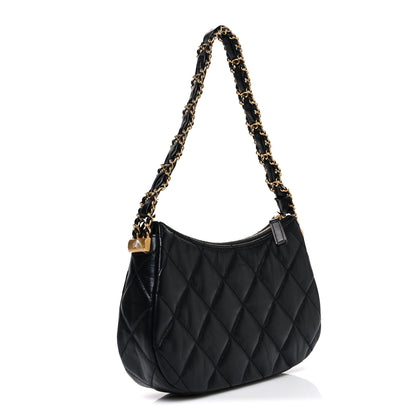 Chanel Crumpled Calfskin Quilted Braided CC Small Hobo Black 3 of 11