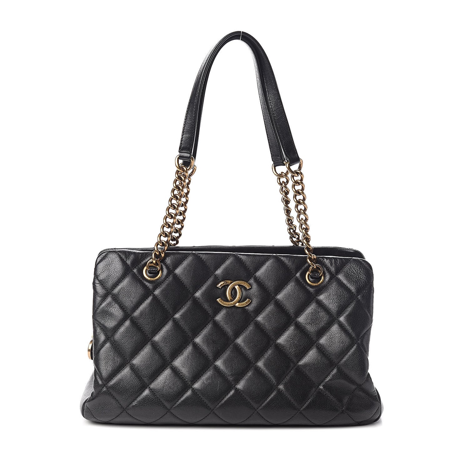 Calfskin Quilted Small CC Crown Tote Black