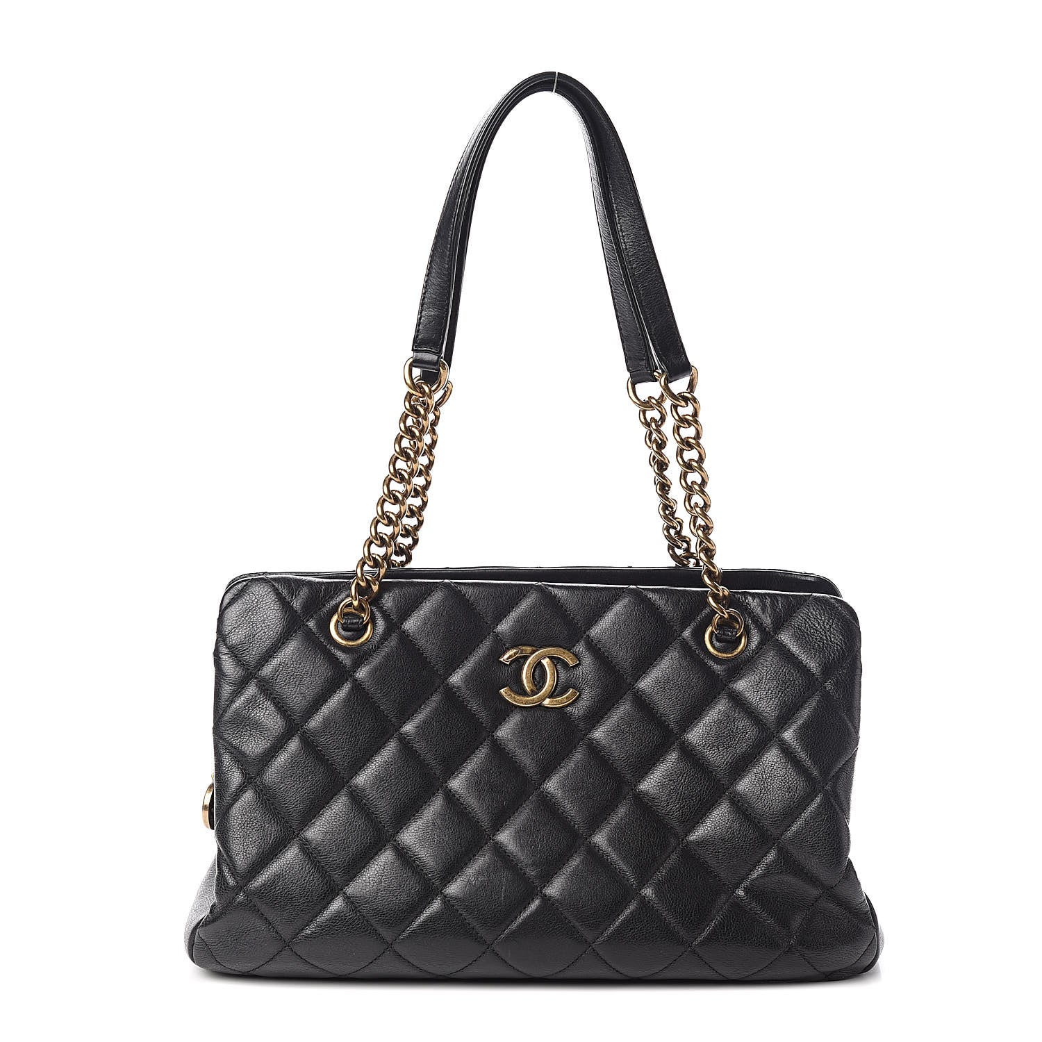 Chanel Calfskin Quilted Small CC Crown Tote Black 1 of 10