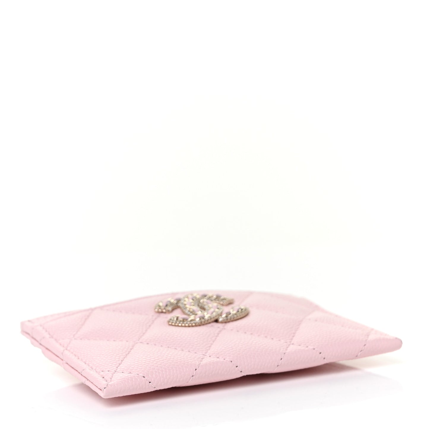 Caviar Quilted Crystal Card Holder Pink