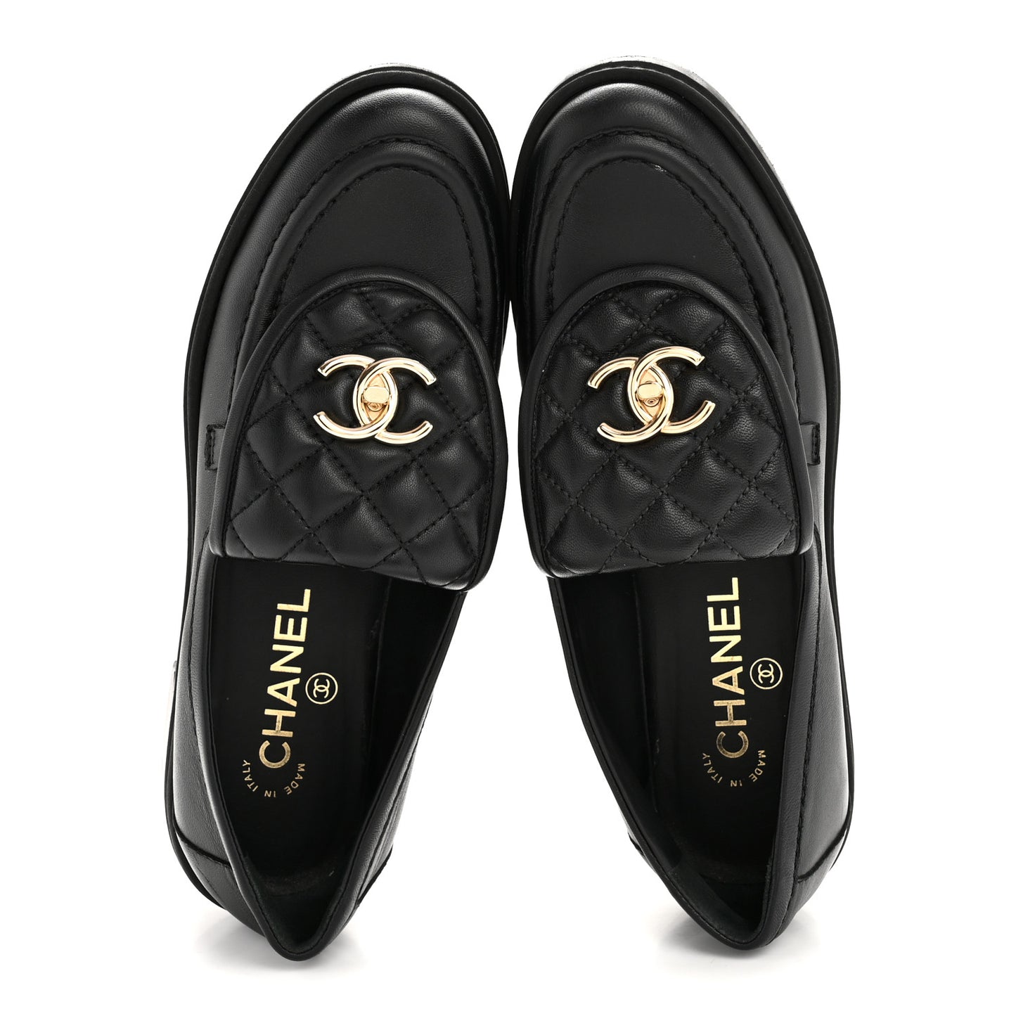 Lambskin Quilted CC Turnlock Loafers 38 Black