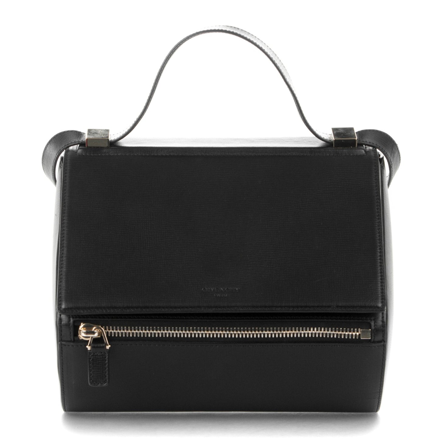 Textured Calfskin Medium Pandora Box Crossbody Bag Black