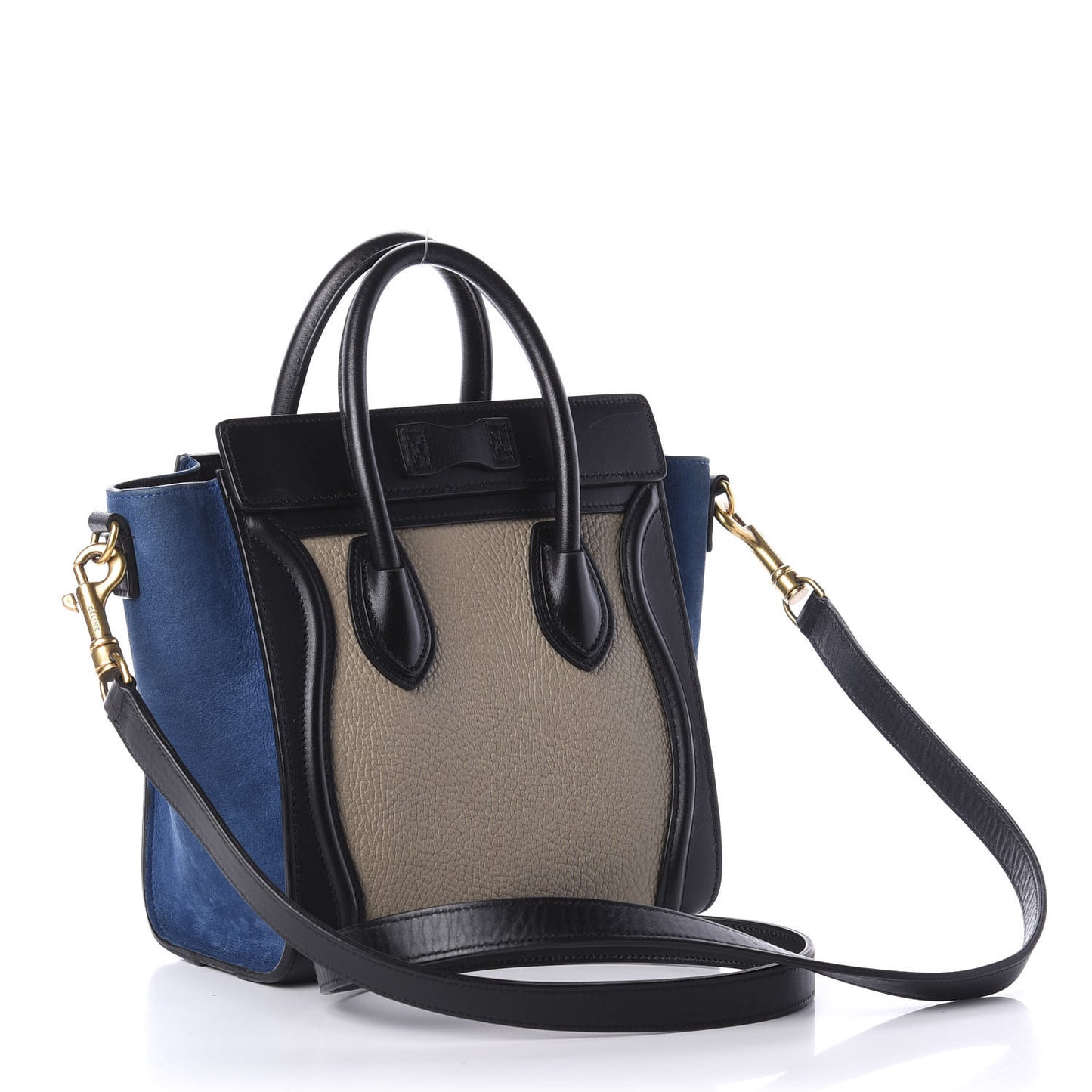 Elephant Calfskin Suede Tri-color Nano Luggage Sand