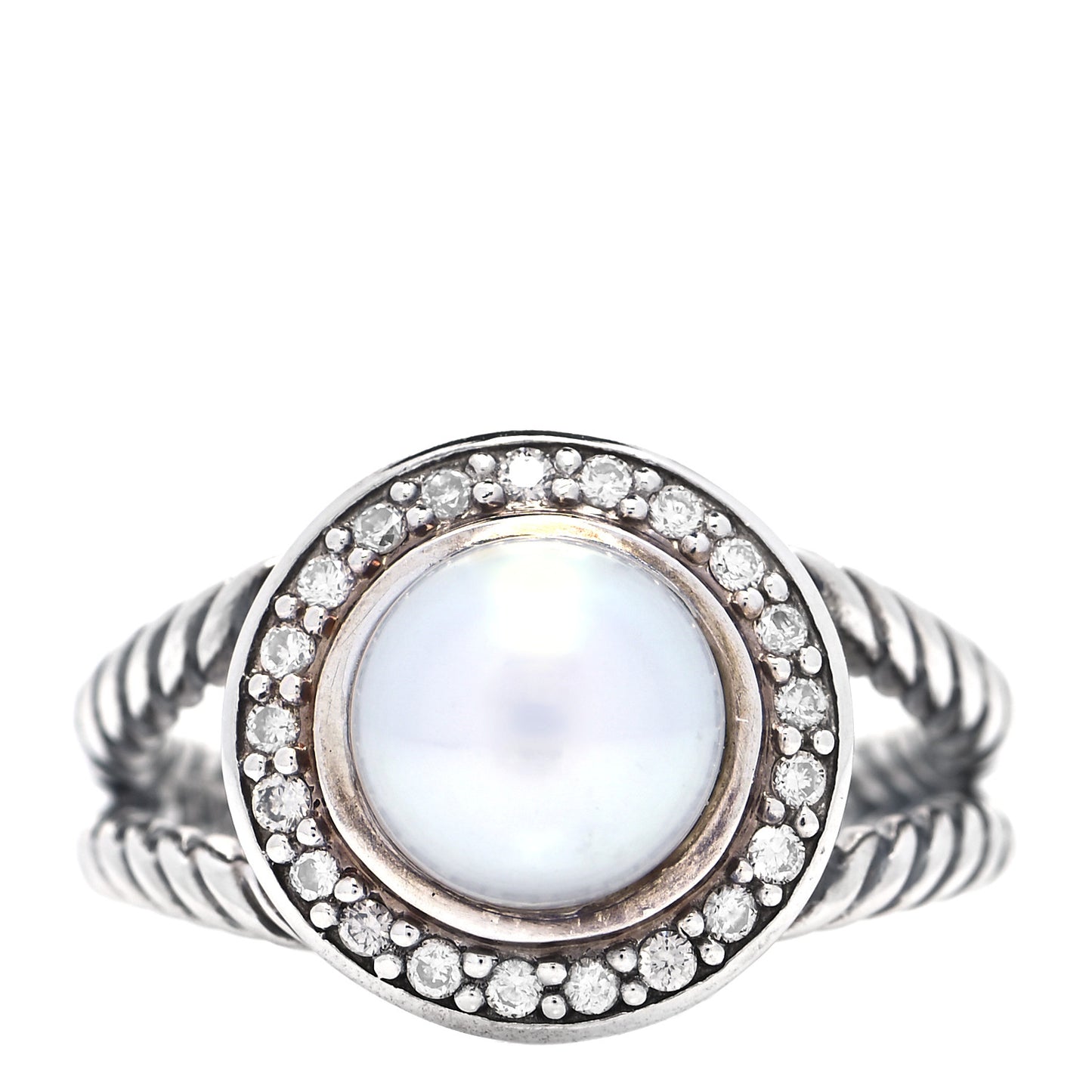 Sterling Silver Diamond Pearl 8mm Petite Cerise Ring 52 6