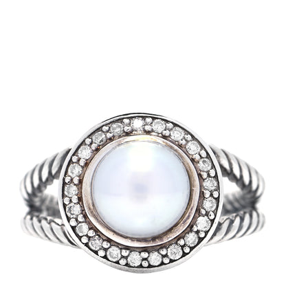 David Yurman Sterling Silver Diamond Pearl 8mm Petite Cerise Ring 52 6 1 of 4