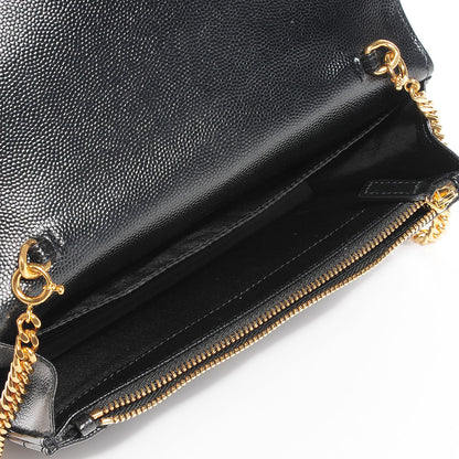 Saint Laurent Grain De Poudre Matelasse Chevron Medium Monogram Chain Wallet Black 5 of 7