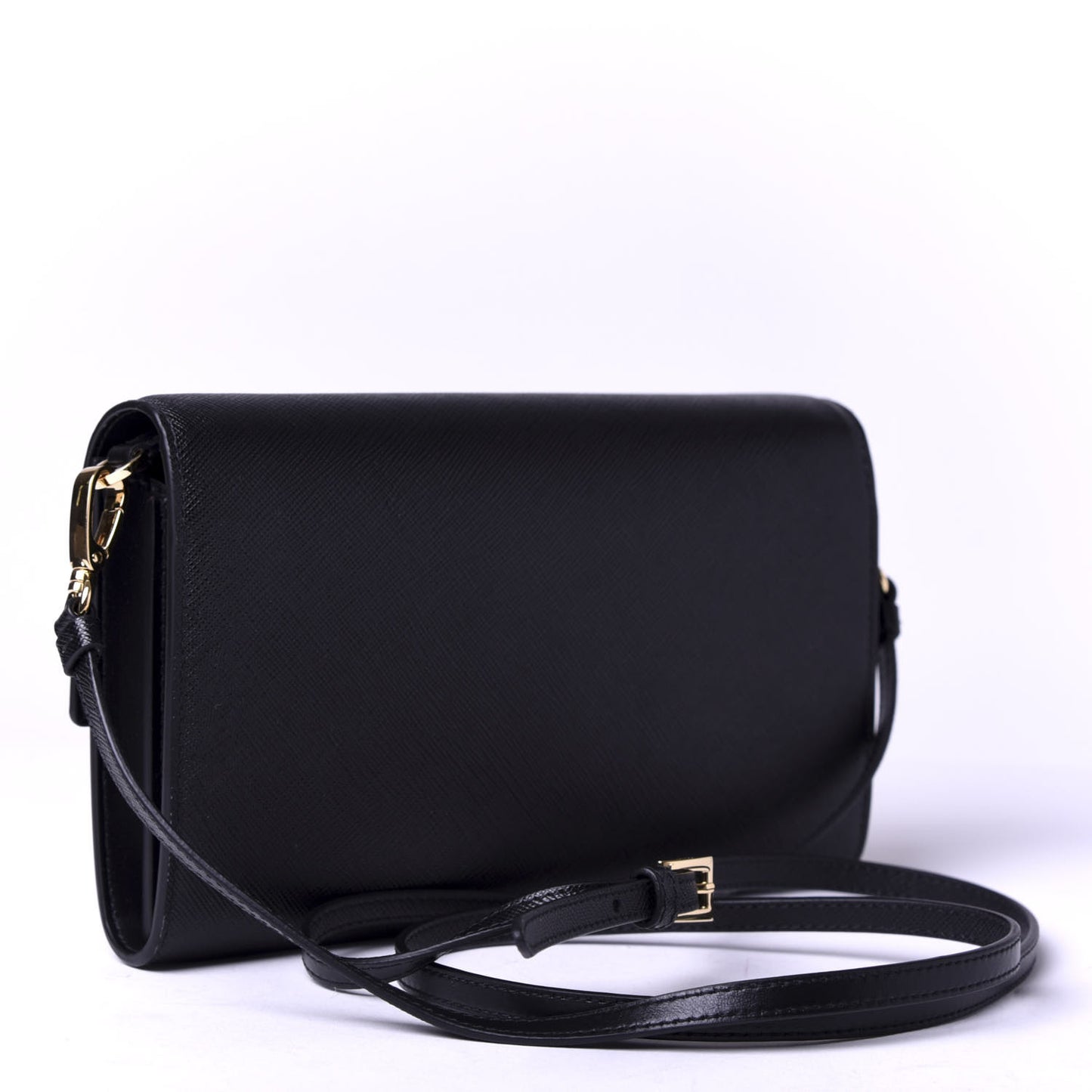 Saffiano Wallet With Shoulder Strap Black